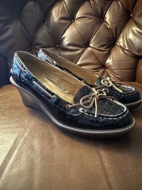 Sperry Top-Sider Croc Embossed Leather Wedge Loafers Size 7 M